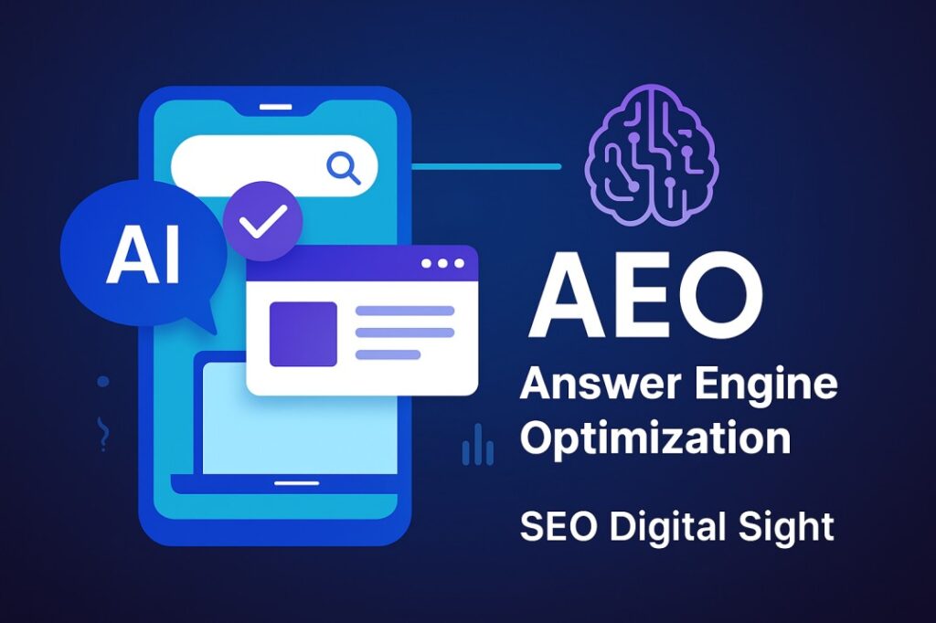 Side by side comparison showing traditional search engine results versus AI answer engine responses featuring cited sources and conversational answers for AEO optimization
