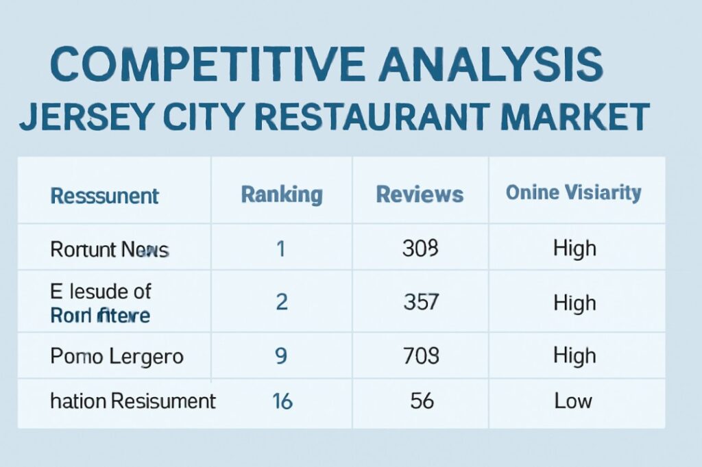 Comparison chart showing competitor rankings review counts and online visibility for Italian restaurants in Jersey City New Jersey market before local SEO campaign