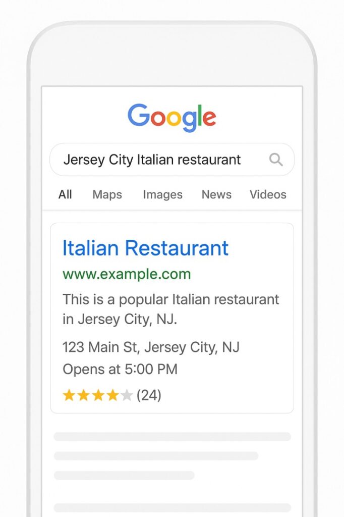 poor search rankings and limited visibility for New Jersey restaurant before implementing local SEO services and Google My Business optimization