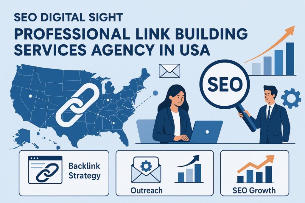 Professional link building services agency in USA showing backlink strategy, outreach, and SEO growth for businesses nationwide.