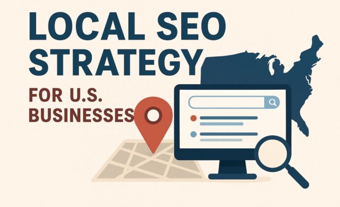 Comprehensive local SEO strategy diagram showing Google Business Profile, citations, reviews, and local rankings for US businesses