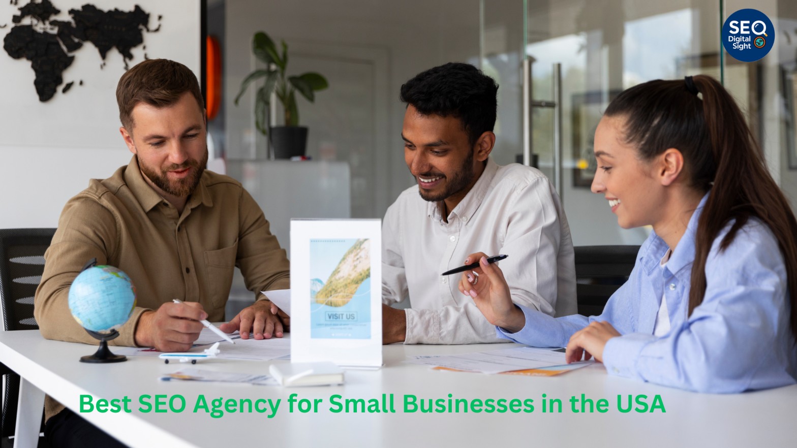 "Business owner reviewing digital marketing analytics with rising SEO traffic and revenue charts