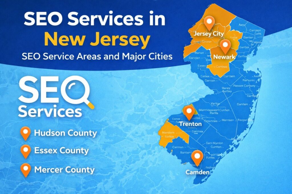 New Jersey county map showing SEO service areas and major cities