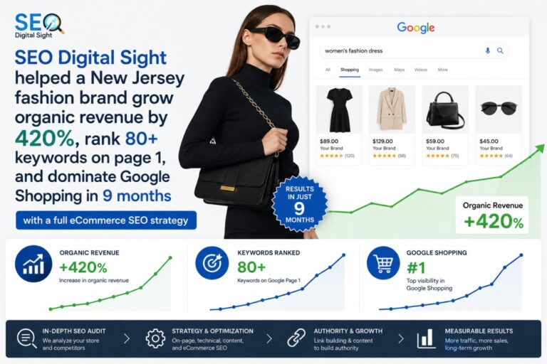 New Jersey Fashion Brand — 420% Organic Revenue Growth with eCommerce SEO